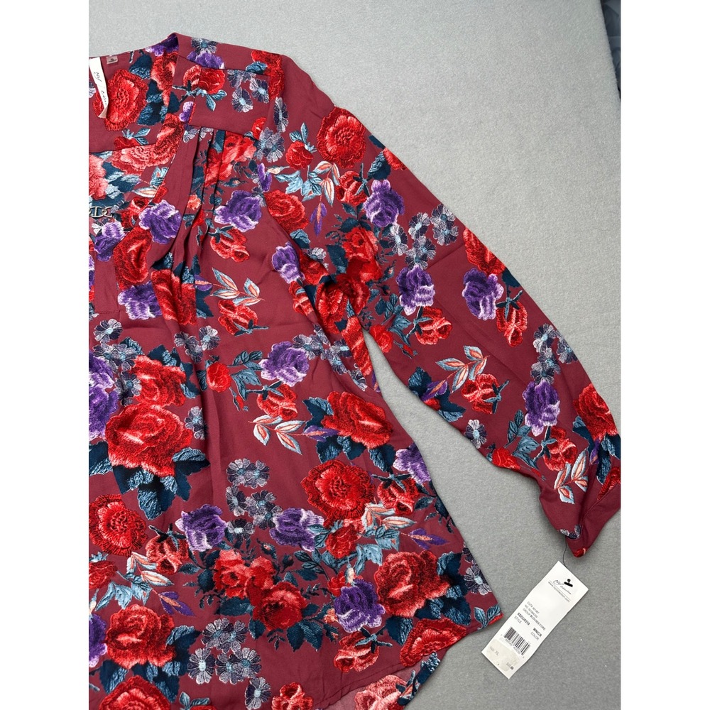 NY Collection Womens Bohemian Floral V-Neck Blouse Burgundy Red Purple XL NWT - Picture 11 of 14